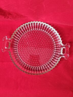 Vintage Jennette Clear Glass Hobnail Serving Platter with Handles